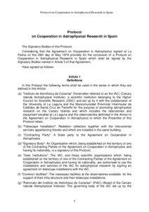 Protocol on Cooperation in Astrophysical Research in Spain  Protocol