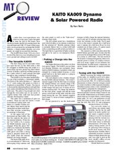 MT REVIEW KAITO KA009 Dynamo & Solar Powered Radio By Ken Reitz