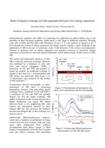 Role of ligand exchange at CdSe quantum dot layers for charge separation Elisabeth Zillner, Steffen Fengler, Thomas Dittrich Helmholtz-Zentrum Berlin für Materialien und Energie, Hahn-Meitner-Platz 1, 14109 Berlin Semic