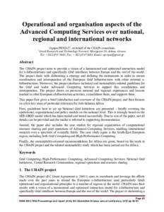 Operational and organisation aspects of the Advanced Computing Services over national, regional and international networks 1  Ognjen PRNJAT1, on behalf of the CHAIN consortium