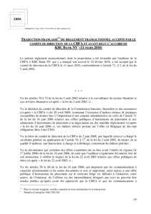 CBFA - Sanctions - Traduction française du règlement transactionnel formulée par l’auditeur de la CBFA et ayant recu l’accord de KBC Bank NV