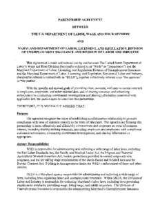 PARTNERSHIP AGREEMENT BETWEEN THE U.S. DEPARTMENT OF LABOR, WAGE AND HOUR DIVISION AND MARYLAND DEPARTMENT OF LABOR, LICENSING, AND REGULATION, DIVISION