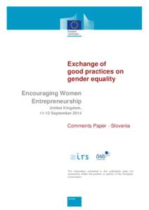 Exchange of good practices on gender equality Encouraging Women Entrepreneurship United Kingdom,
