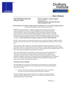 News Release FOR IMMEDIATE RELEASE February 28, 2007 Claire M. Tallarico, Catalyst Canada[removed]