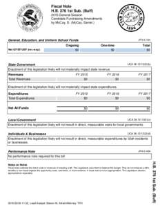 Fiscal Note H.B. 376 1st Sub. (BuffGeneral Session Candidate Fundraising Amendments by McCay, D. (McCay, Daniel.)