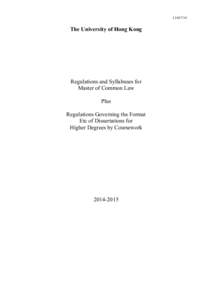 L145/714  The University of Hong Kong Regulations and Syllabuses for Master of Common Law