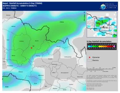 Nepal - Rainfall Accumulation 3-Day (TRMM) 30APR15 0900UTC - 03MAY15 0900UTC PDC - EQ7.8 - TRMM008 ³