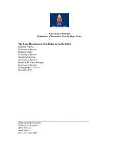 University of Pretoria Department of Economics Working Paper Series