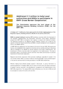 18 December[removed]EuropeAid Additional € 3 million to help Local authorities and NGOs to participate in