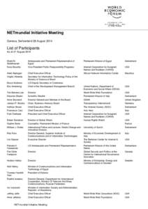 NETmundial Initiative Meeting Geneva, Switzerland 28 August 2014 List of Participants As of 27 August 2014