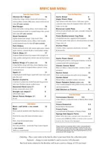 RFBYC BAR MENU From the Casual Kitchen From the Pizza Oven  Chicken BLT Burger