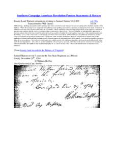 Southern Campaign American Revolution Pension Statements & Rosters Bounty Land Warrant information relating to Samuel Hatton VAS1439 Transcribed by Will Graves vsl 1VA[removed]