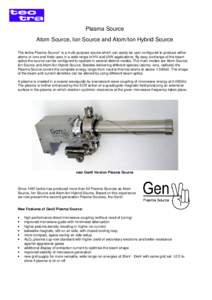 Plasma Source Atom Source, Ion Source and Atom/Ion Hybrid Source The tectra Plasma Source* is a multi-purpose source which can easily be user configured to produce either atoms or ions and finds uses in a wide range of H