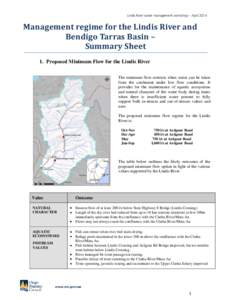 Lindis River water management workshop – AprilManagement regime for the Lindis River and Bendigo Tarras Basin – Summary Sheet 1. Proposed Minimum Flow for the Lindis River