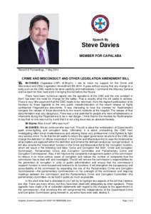 Speech By  Steve Davies MEMBER FOR CAPALABA  Record of Proceedings, 7 May 2014