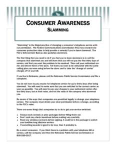 Phone fraud / Consumer fraud / Telemarketing / Telephone slamming