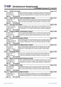 Christchurch Greyhounds  at Addington Raceway Fri 17 Apr 2015 Race 1