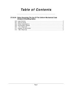 Ta b le o f C o n t e n t s[removed]Rules Governing The Use Of The Uniform Mechanical Code Division Of Building Safety 000. Legal Authority. ............................................................................