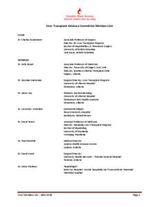 Liver Transplant Advisory Committee Members List CHAIR Dr. Charles Scudamore Associate Professor of Surgery Director, BC Liver Transplant Program