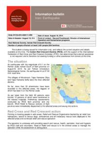 Information bulletin Iran: Earthquake Glide Nº EQ[removed]IRN  Date of issue: August 18, 2014