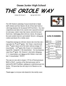 Osseo Junior High School  THE ORIOLE WAY Volume 38, Issue 3  Spring[removed]