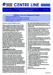 CENTRE LINE December 2007 Newsletter of the Centre for Palliative Care Research and Education