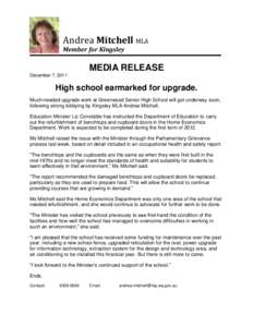 Andrea Mitchell MLA Member for Kingsley MEDIA RELEASE December 7, 2011