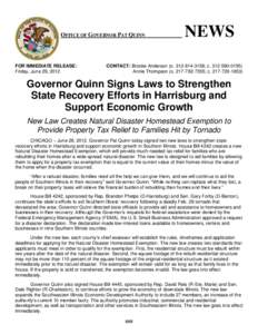 Governor Quinn Signs Laws to Strengthen State Recovery Efforts in Harrisburg and Support Economic Growth