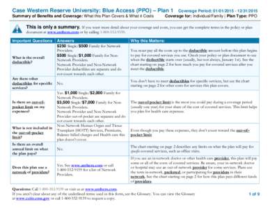 Case Western Reserve University: Blue Access (PPO) – Plan 1 Summary of Benefits and Coverage: What this Plan Covers & What it Costs Coverage Period: Coverage for: Individual/Family | Plan Type: 