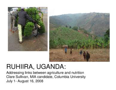 RUHIIRA, UGANDA: Addressing links between agriculture and nutrition Clare Sullivan, MIA candidate, Columbia University July 1- August 16, 2008  70%