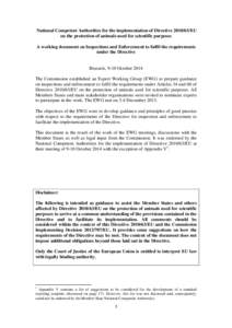 National Competent Authorities for the implementation of Directive[removed]EU on the protection of animals used for scientific purposes A working document on Inspections and Enforcement to fulfil the requirements under t
