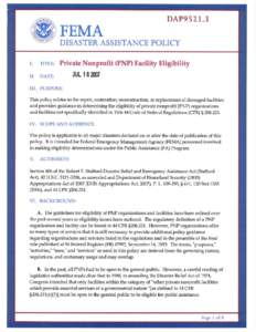 DAP9S21.3  FEMA DISASTER ASSISTANCE POLICY I.