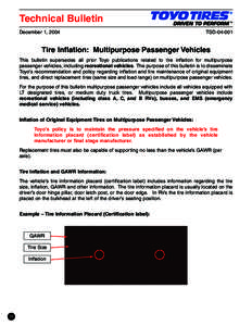Technical Bulletin December 1, 2004 TSD[removed]Tire Inflation: Multipurpose Passenger Vehicles