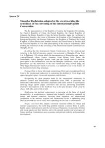 E/INCBAnnex IV Shanghai Declaration adopted at the event marking the centennial of the convening of the International Opium Commission