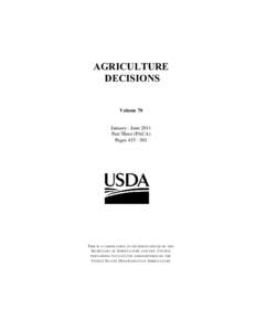 AGRICULTURE DECISIONS Volume 70 January - June 2011 Part Three (PACA)
