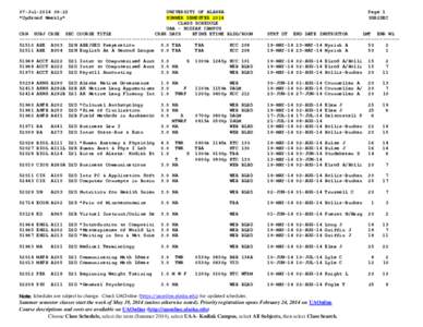 07-Jul[removed]:22 *Updated Weekly* UNIVERSITY OF ALASKA Page 1 SUMMER SEMESTER 2014