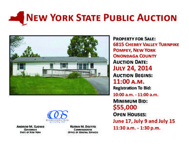 New York State Public Auction Property for Sale: 6815 Cherry Valley Turnpike Pompey, New York Onondaga County