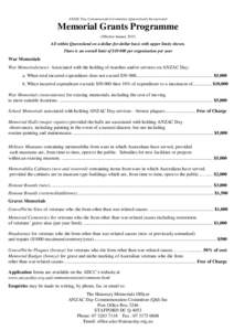 ANZAC Day Commemoration Committee (Queensland) Incorporated  Memorial Grants Programme (Effective January[removed]All within Queensland on a dollar-for-dollar basis with upper limits shown.