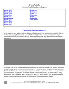 Release Notes for ShowMeVax Immunization Registry Release[removed]Release[removed]Release[removed]Release[removed]
