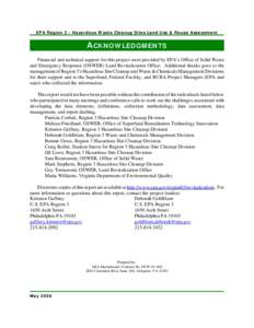 Region 3 Land and Reuse Assessment - Final - Acknowledgements