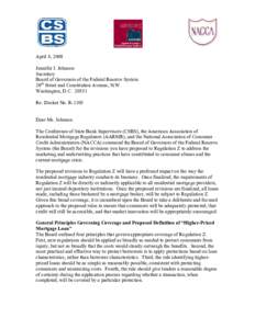 April 8, 2008 Jennifer J. Johnson Secretary Board of Governors of the Federal Reserve System 20th Street and Constitution Avenue, N.W. Washington, D.C[removed]