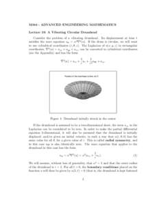 M344 - ADVANCED ENGINEERING MATHEMATICS Lecture 19: A Vibrating Circular Drumhead Consider the problem of a vibrating drumhead. Its displacement at time t