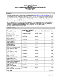 Town of Cary, North Carolina Staff Report 14-REZ-18 Amendments to the Alston Activity Center Concept Plan Town Council Meeting August 14, 2014