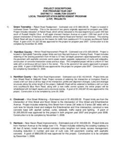 PROJECT DESCRIPTIONS FOR PROGRAM YEAR 2007 DISTRICT 2 - HAMILTON COUNTY LOCAL TRANSPORTATION IMPROVEMENT PROGRAM (LTIP) PROJECTS