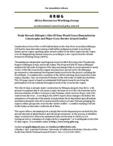 For	
  immediate	
  release	
   	
   ARWG Africa	
  Resources	
  Working	
  Group	
  