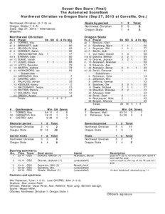 Soccer Box Score (Final) The Automated ScoreBook Northwest Christian vs Oregon State (Sep 27, 2013 at Corvallis, Ore.)