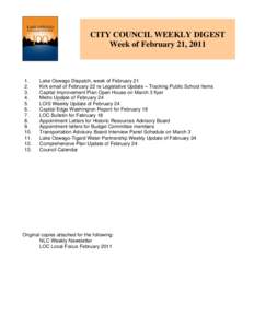 CITY COUNCIL WEEKLY DIGEST Week of February 21, [removed].