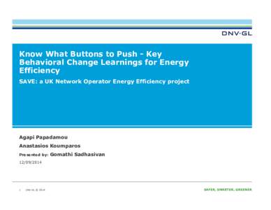 Know What Buttons to Push - Key Behavioral Change Learnings for Energy Efficiency SAVE: a UK Network Operator Energy Efficiency project  Agapi Papadamou