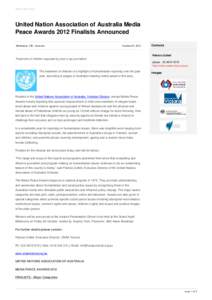 United Nation Association of Australia Media Peace Awards 2012 Finalists Announced