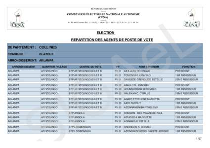 RÉPUBLIQUE DU BÉNINCOMMISSION ÉLECTORALE NATIONALE AUTONOME (CENA) -------